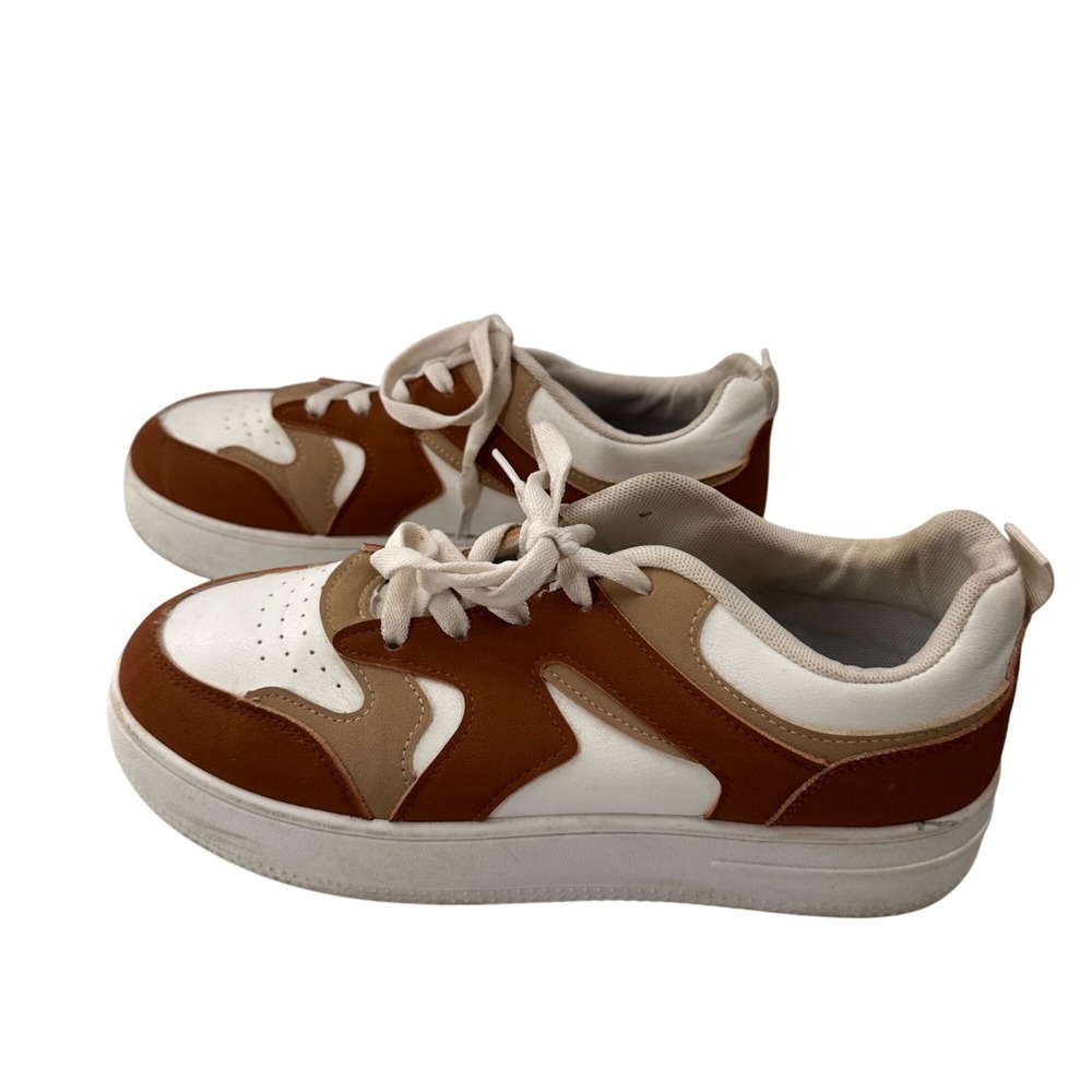 Shein Retro Mens Sneakers 10‎ Brown White Leather Suede Casual Color Block Shoes